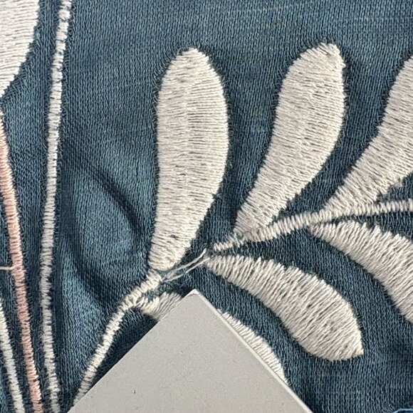 Novica Azure Autumn Floral Embroidered Kimono Jacket Size S M Blue Birds Pockets - Picture 6 of 13